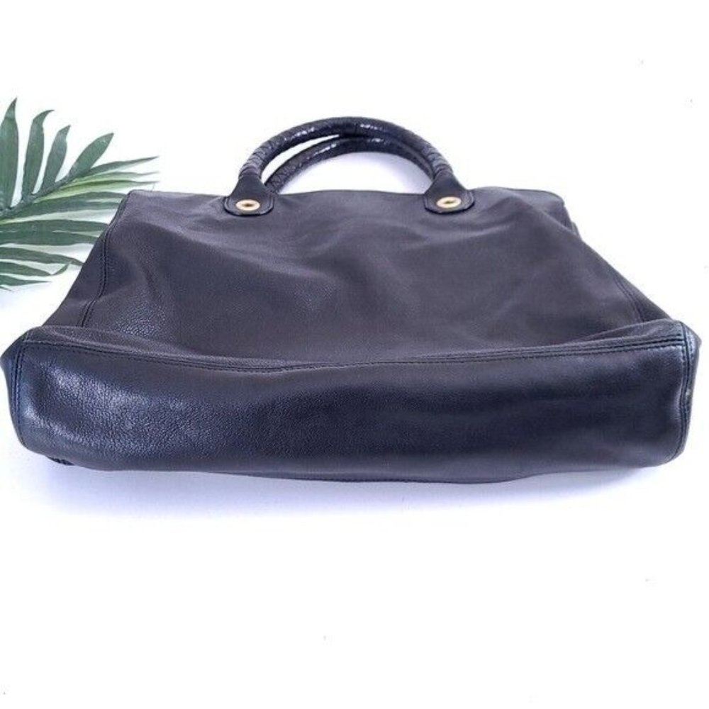 Elie Tahari Black Leather Shoulder Bag Braided Handle - Picture 8 of 11